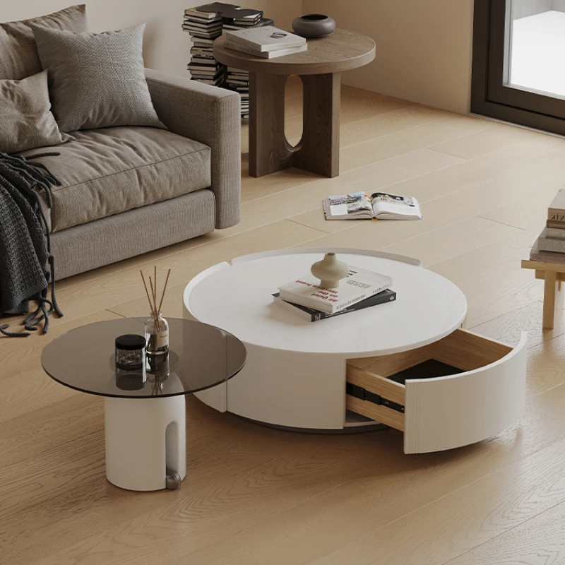 

Cream Wind Net Red Rock Slate Tea Table Modern Minimalist Small round Coffee Table