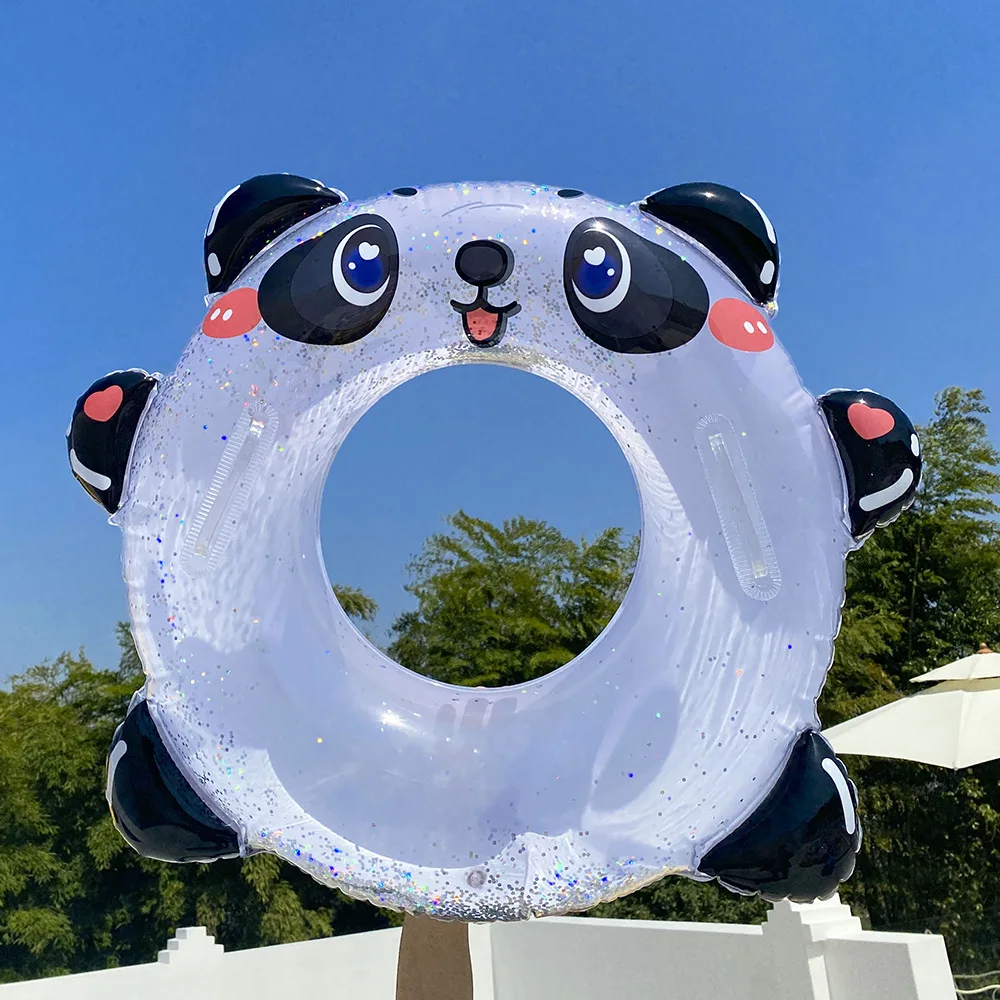 Shiny Panda Inflatable Swim Circle with Handle Pool Float Swimming Ring for Kids Thick PVC Rubber Ring for Beach Pool Party Toy