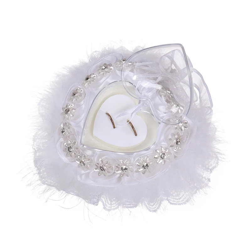 

652F Flower Decorated Ring Box Heart Ring Bearer Pillow Wedding Ring Cushion Wedding Sunflower Girl Basket for Anniversary