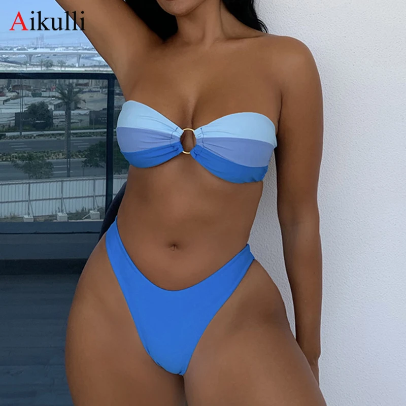 

Sexy Patchwork Bikini Swimsuit Women Strapless Bikini Set Push Up Swimwear 2022 Mujer Beachwear Female Bather Swim Bathing Suits