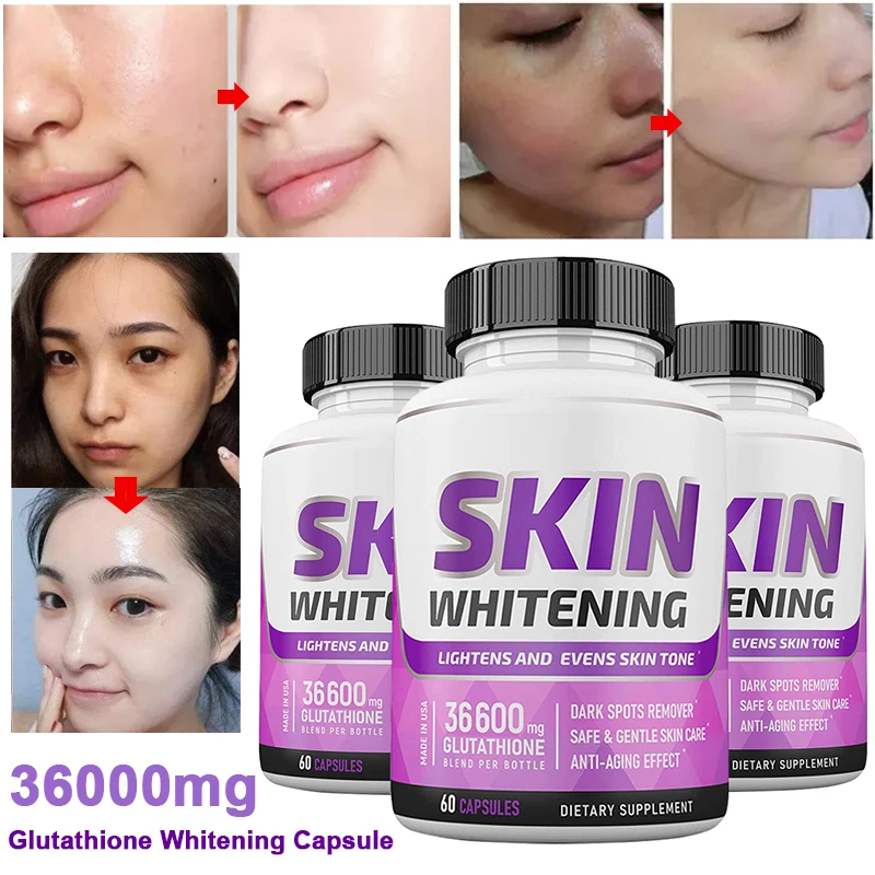 

3 bottle of 36600mg glutathione capsules skin beauty natural skin facial body melanin removal Whitening Capsules health food