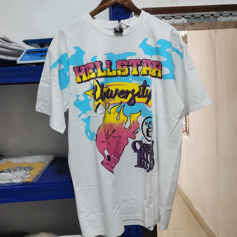 

Реальные фотографии, футболки Hellstar с принтом пламени, розовый топ с коротким рукавом, мужская и женская парная Повседневная модная футболка