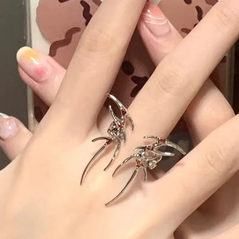 

Girl Opening Ring Butterfly Dark Cool Shiny Jewelry for Women Red Zircon Liquid Metal Knuckle Accessories Party Fashion Gifts