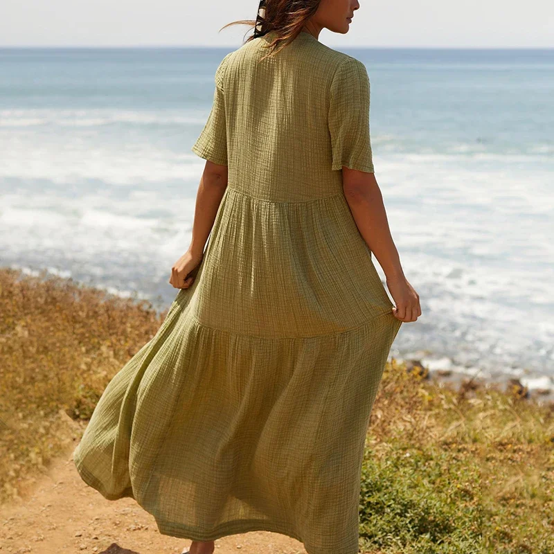 Муслиновые летние платья из 100% хлопка и марли для женщин 2024 сарафан с короткими