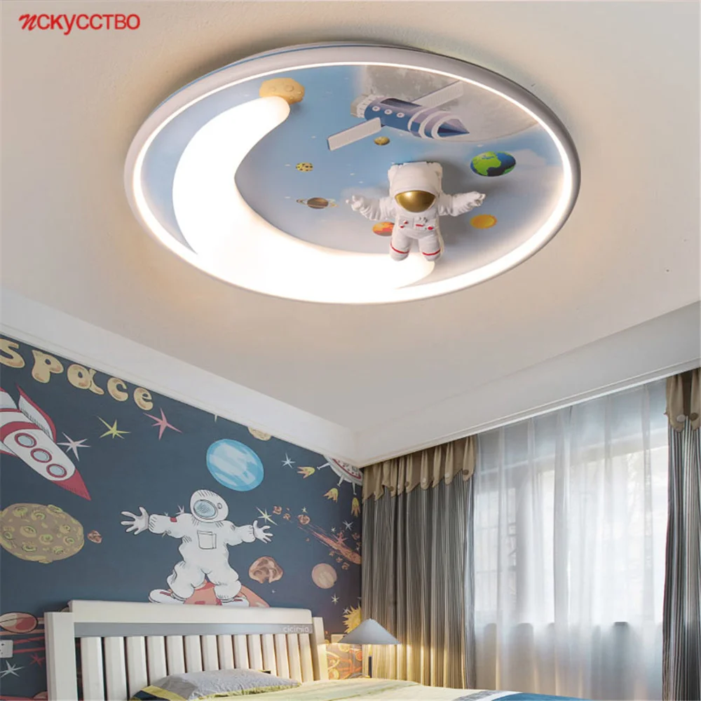 

Cartoon Astronaut Glowing Moon Led Ceiling Lamp For Baby Bedroom Study Living Room Home Deco Kids Changeable Lighting Fixtures