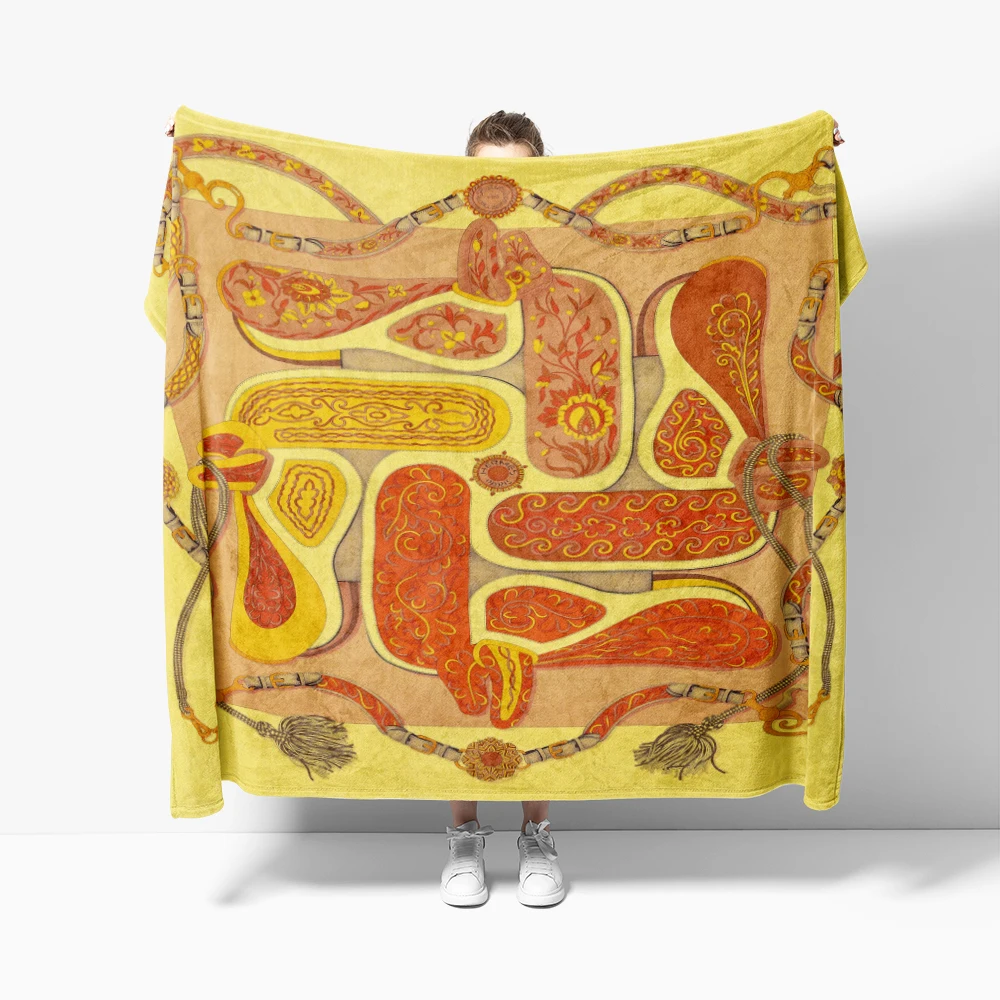 Nordic Style Yellow Pattern Flannel Throw Blanket Super Soft Warm Lightweight Home Sofa Bed Decor Kid Adult Travel Camping Gifts