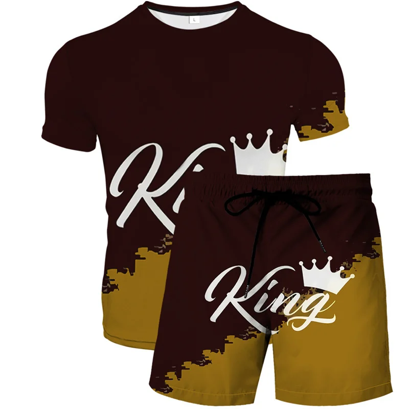 

Harajuku King Summer Fashion Man Casual Sportwear Men Sets Short Outfits T Shirt +Shorts Male Tracksuit Set Vintage Style Suit