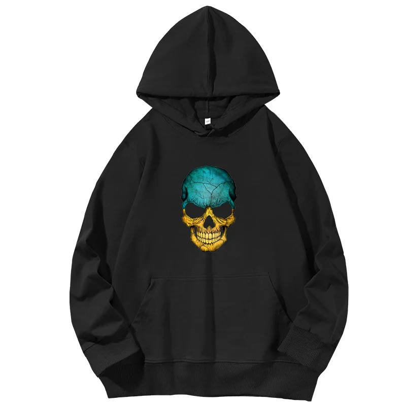 

Ukrainian Flag Skull fashion graphic Hooded sweatshirts Spring Autumn cotton essentials hoodie Hooded Shirt Men's sportswear