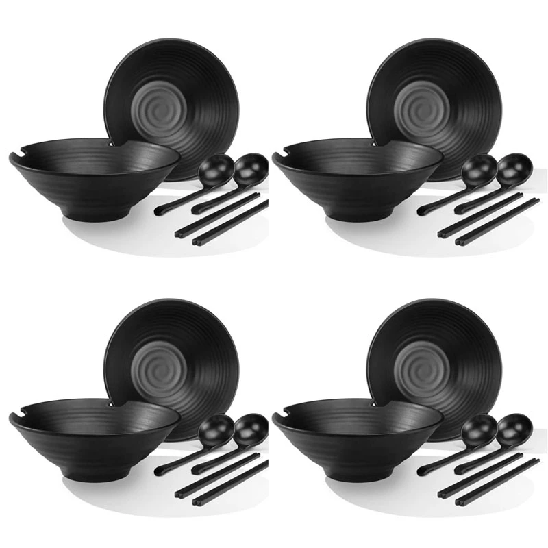 

New 8 Sets Salad Bowls,Ramen Soup Bowls,Mixing Bowls Dishware Set (With Chopsticks&Spoon),Home Kitchen Cereal Bowls