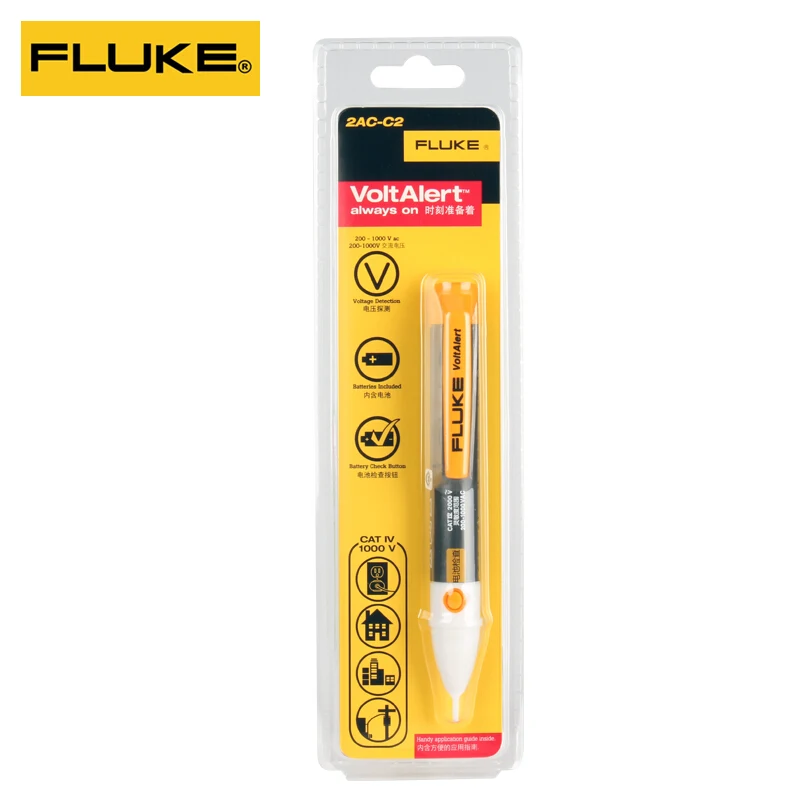 

FLUKE 1AC-C2II/2AC-C2 Non-Contact Voltage Test Pencil VoltAlert™ AC Non-Contact Tester Volt Alert Stick Electrical Detector Pen