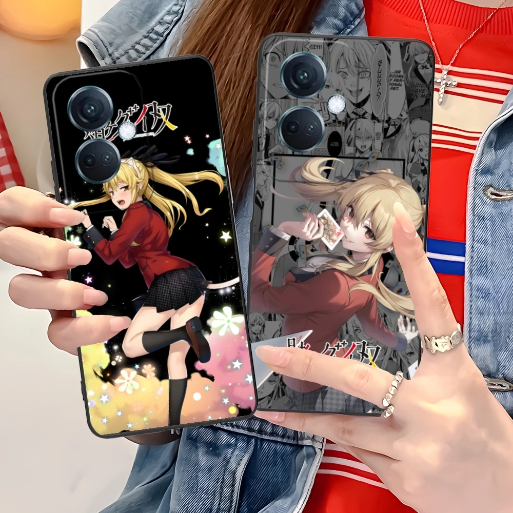 Kakegurui Mary Anime Mobile Cell Phone Case for OPPO Find X5 X3 X2 A93 Reno 8 7 Pro A74 A72 A53 Black Soft Cover Shell