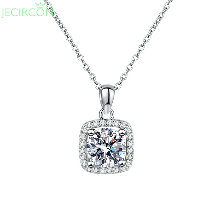 

JECIRCON 925 Sterling Silver Moissanite Necklace for Women 1/2ct D Color Princess Square Pendant Platinum Quality Accessories
