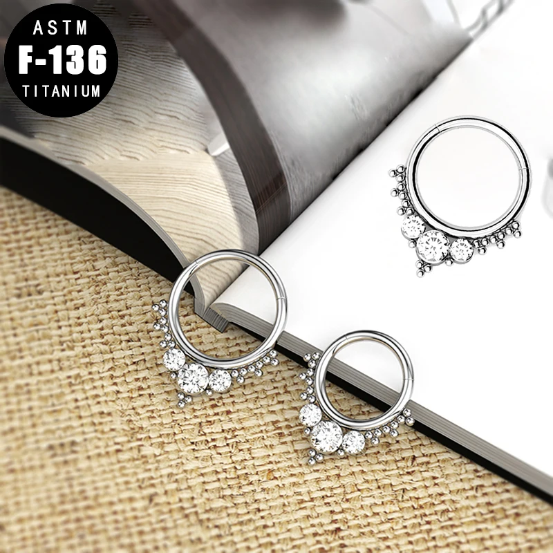 

ASTM F136 Titanium Nose Rings Piercing 3 Zircon Cluster Bead Ear Helix Earring Tragus Cartilage Piercing Septum Clicker Jewelry