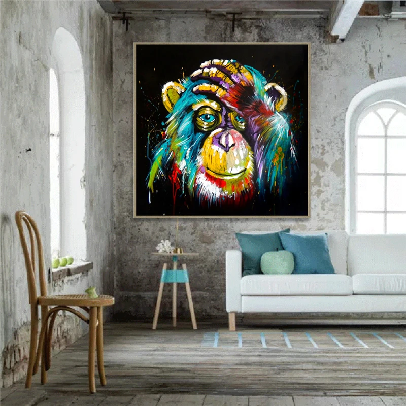 

Watercolor Thinking Monkey Wall Art Canvas Painting Abstract Animals Pop Art Canvas Posters Wall Decor Picture for Kids Room