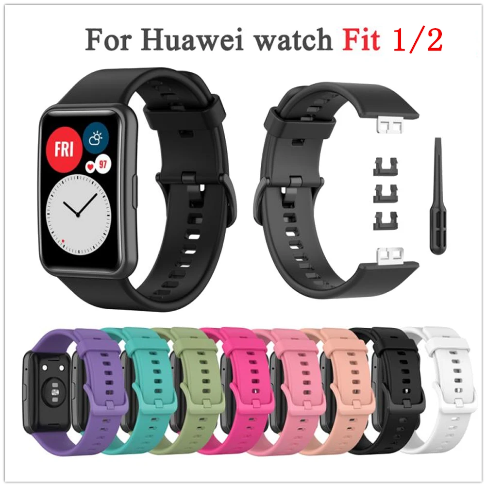 Colorful Silicone Watch Strap For Huawei Watch Fit 2/1 SmartWatch Band Accessories 22.7mm Correa WristBand Bracelet With Tool