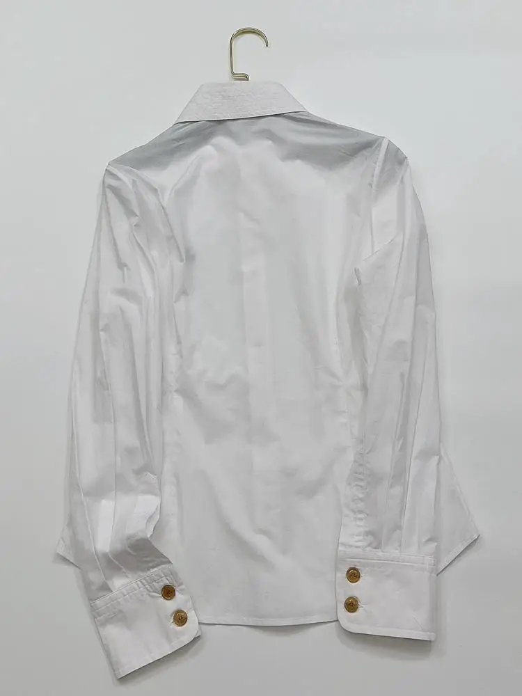 2022 Autumn New White Women Shirt Embroidery Pattern Long-sleeved Shirt