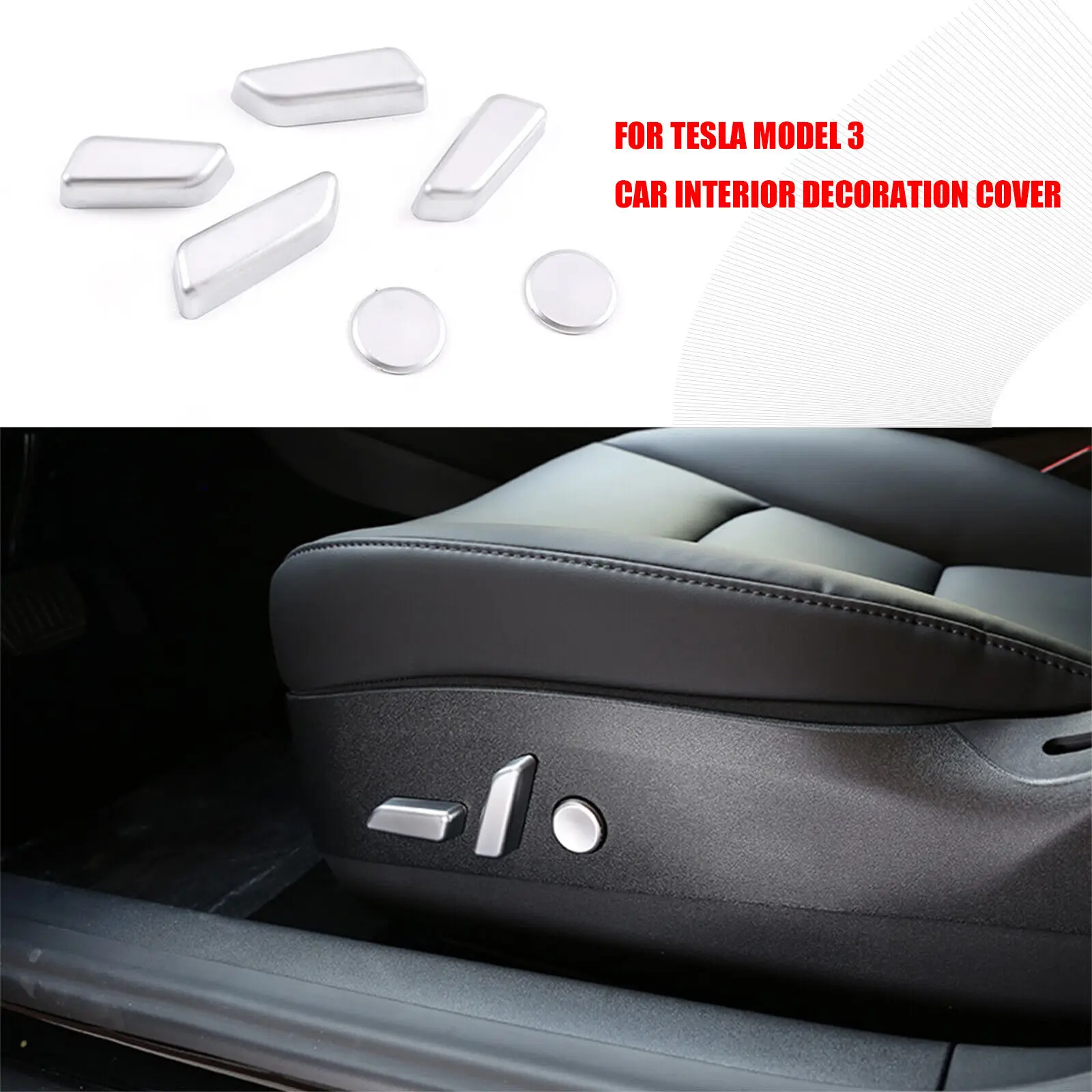 

6pcs Chrome Interior Seat Adjustment Switch Button Cover Trim For Tesla Model 3Y