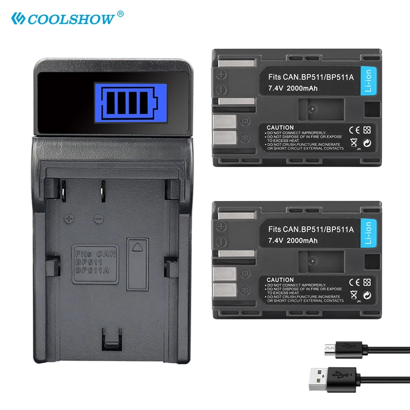 Фотоаккумулятор 2000 мАч для Canon EOS 40D 300D 5D 20D 30D 50D 10D D60 G6 BP511 FV40 FV30 FV100 FV200, зарядное устройство