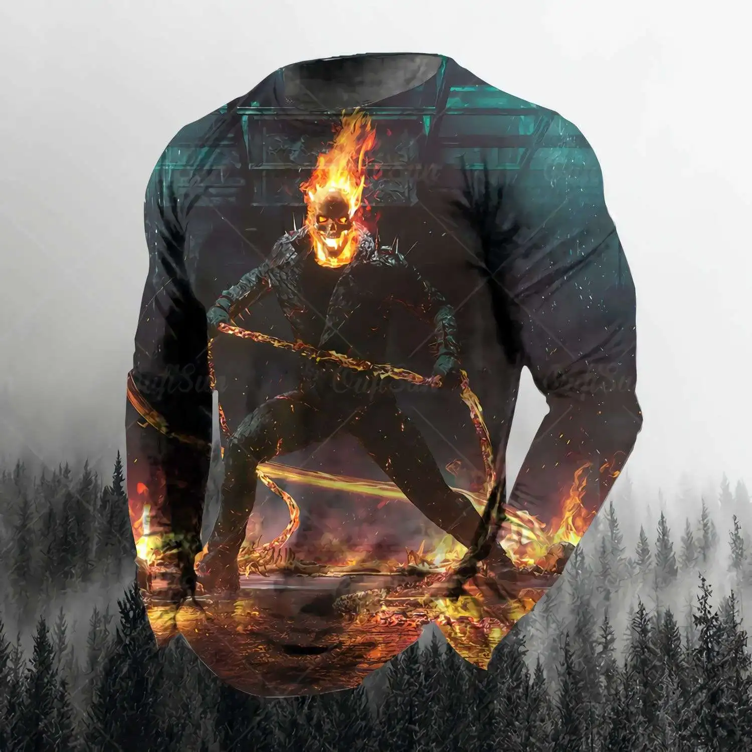 

Мужская футболка с длинным рукавом и круглым вырезом, свободного покроя