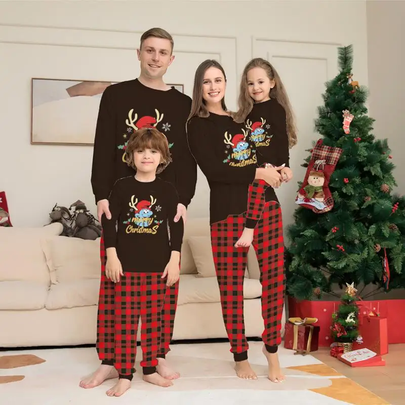 

Милые рождественские пижамы с мультяшным принтом, комплект из 2 предметов, Семейный комплект для родителей и детей, домашний комплект одежды для отца, матери, ребенка, ребенка