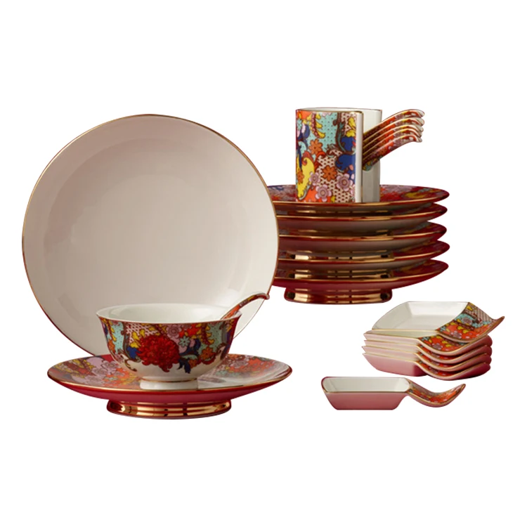 

The New Round Dinner Plate Tableware Set Ceramic Blossoming 31 Head Dishes Spoon Ceramic Dinnerware Sets
