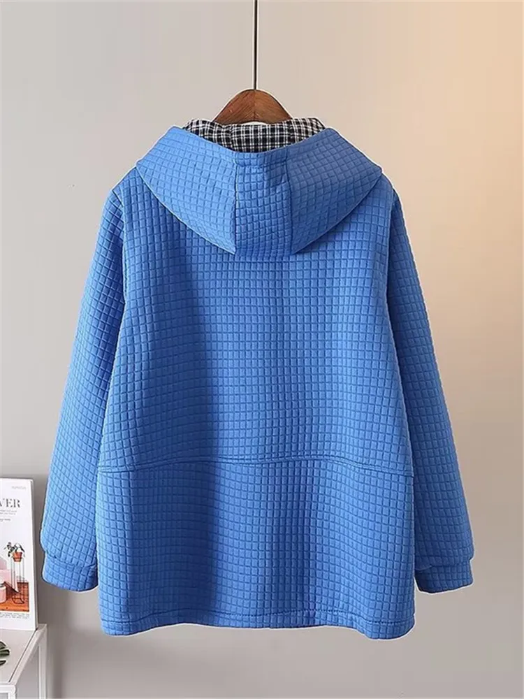 Женская осенне-зимняя Толстовка размера плюс с длинными рукавами из ткани