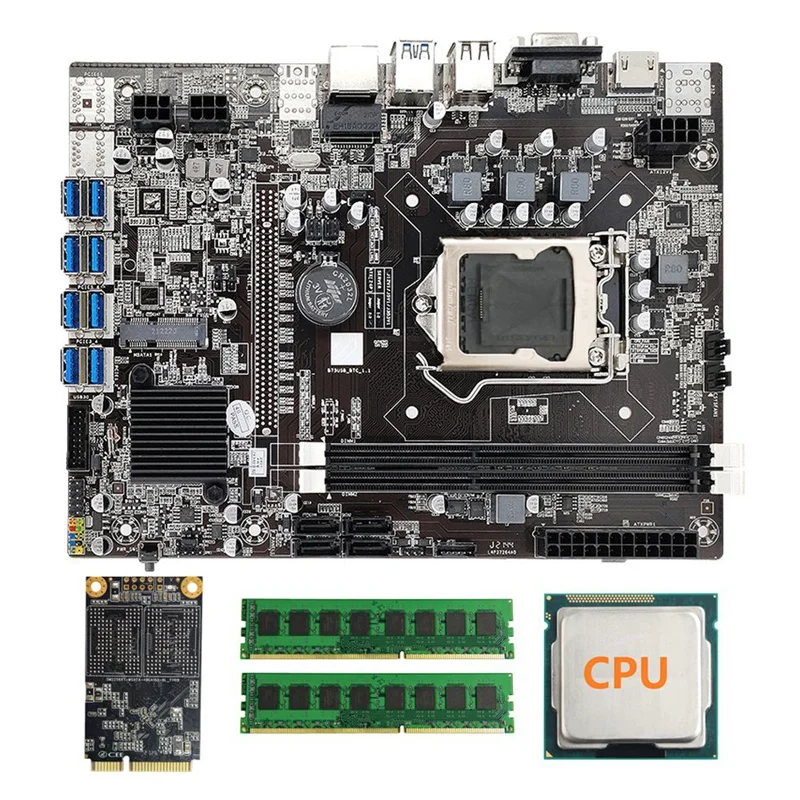 B75 BTC Mining Motherboard+Random CPU+2XDDR3 8GB 1600Mhz RAM+MSATA SSD 128G LGA1155 8GPU PCI-E To USB3.0 B75 ETH Miner