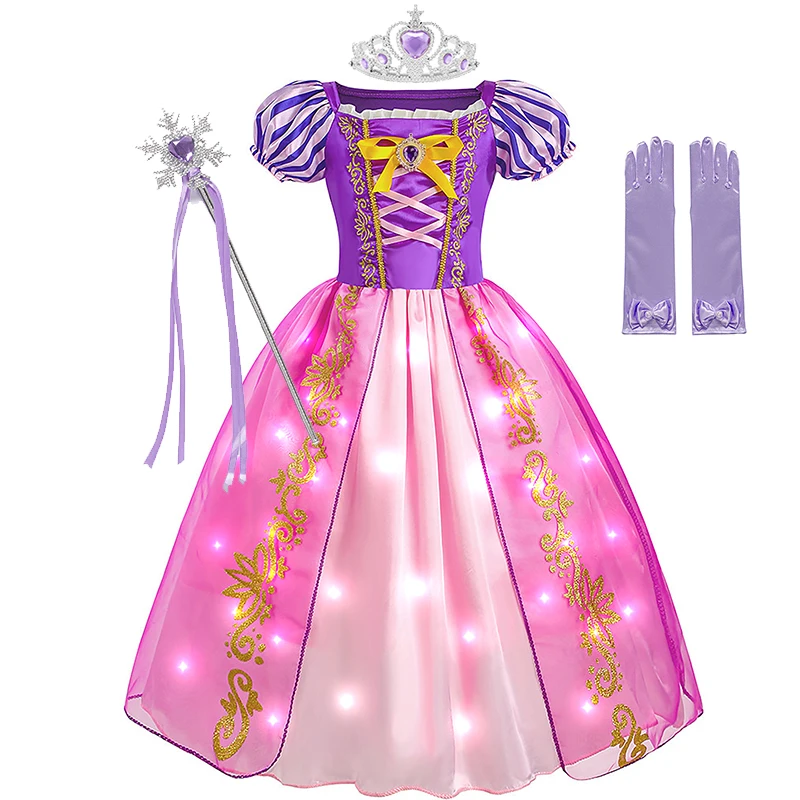 Детское платье принцессы Рапунцель со светодиодной подсветкой 2024