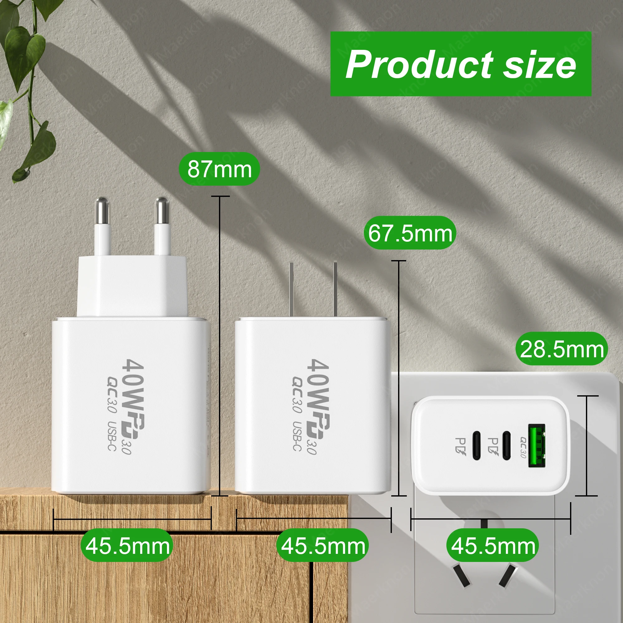 PD 60W Fast USB Charge Charger 3Ports EU/US Plug Wall Charger Adapter For iPhone 14 13 Xiaomi Huawei Samsung USB C Phone Charger images - 6