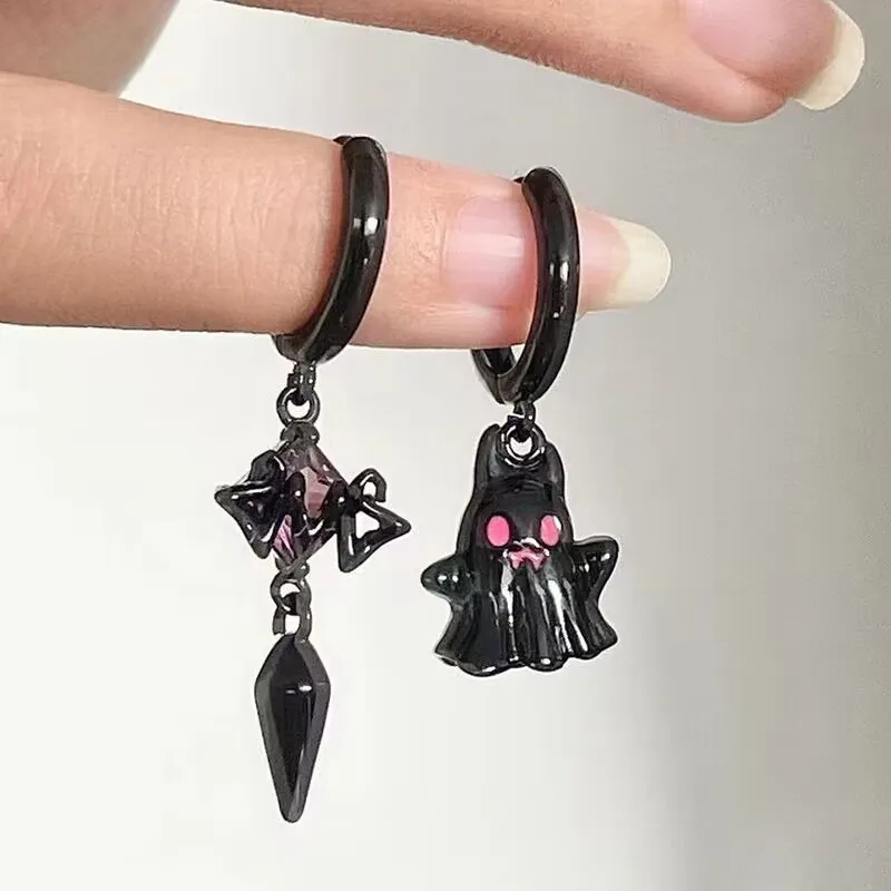 

New Gothic Black Ghost Earrings Asymmetrical Cross Imp Earrings Women's Men's Jewelry