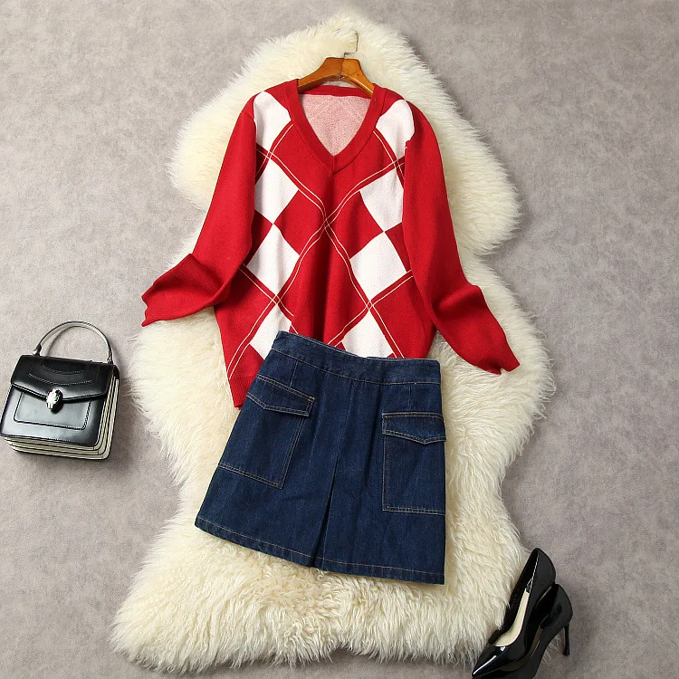 

Женская одежда в европейском и американском стиле, новинка весны 2023, свитер с длинными рукавами и V-образным вырезом, женский костюм