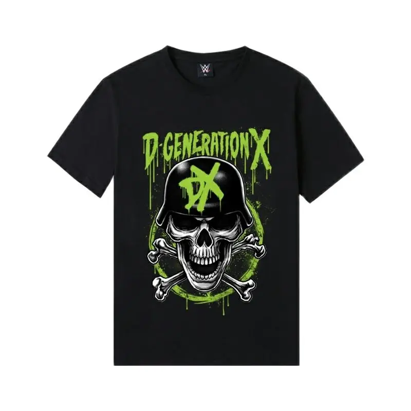 

Summer Hot Men's Youth Fashion Short Sleeve 3D Printed WWE Pro Wrestling "DX Combo" Skull Black T-Shirt