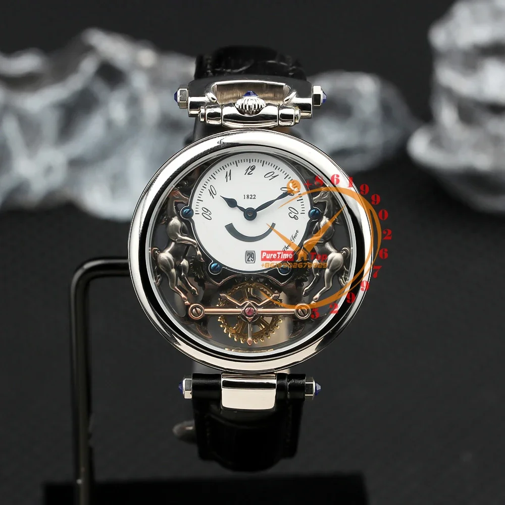 

Часы Amadeo важнейший турбийон IV AIVS002 швейцарские кварцевые мужские часы Стальные белые скелетоны с черным кожаным циферблатом 2023 топовый бренд