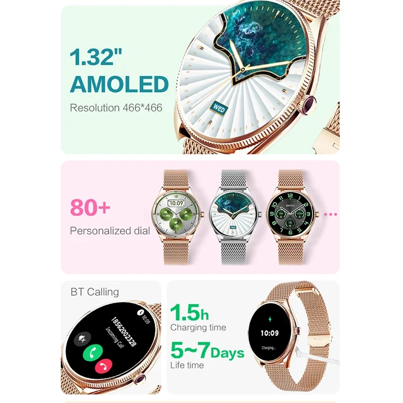 Фото VALDUS VL60 Pro 2025 Новые умные часы для женщин и мужчин AMOLED-экран Bluetooth-вызов IP68 Водонепроницаемые фитнес-спортивные умные часы в подарок №2