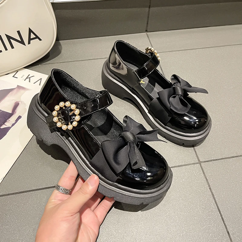 

2022 New Fashion All-match Bow Single Shoes Women Cute Mary Jane Shoes Women Thick Heel Women's Shoes Round Toe