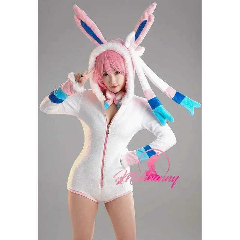 Фото Mobbunny PM Derivative сексуальное пушистое боди с капюшоном Deep V Kawaii комбинезон с колье и носками косплей костюм goi/6 №3