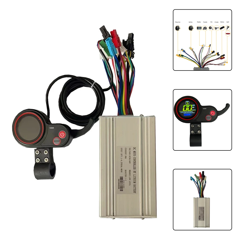 

36/48V 30A 1000W Dual Mode Hall Controller + V889 Color Display Control Panel For Electric Scooter E-Bike 6 Pins Display Pins