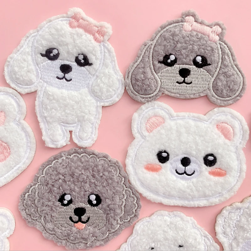 Симпатичные плюшевые нашивки с вышивкой собаки медведя Мультяшные Животные