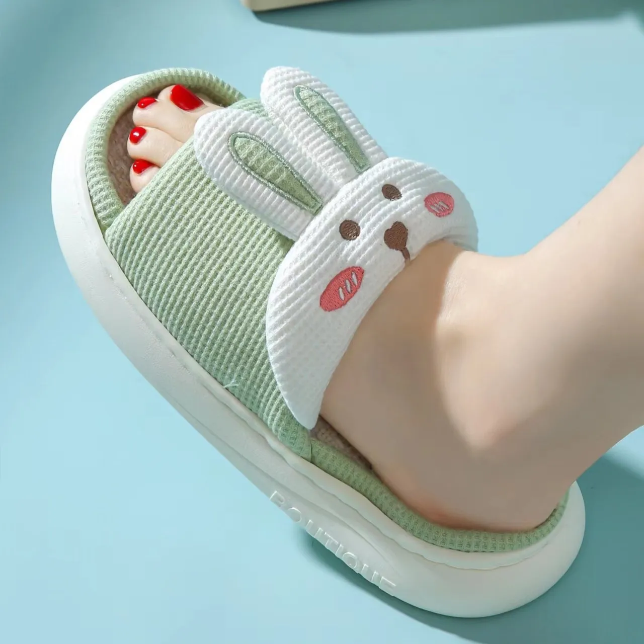 Cute Rabbit Slippers for Womens Design Cartoon Flip Flops Lady Cotton Linen House Shoes Slides Four Season Casual Home Slippers