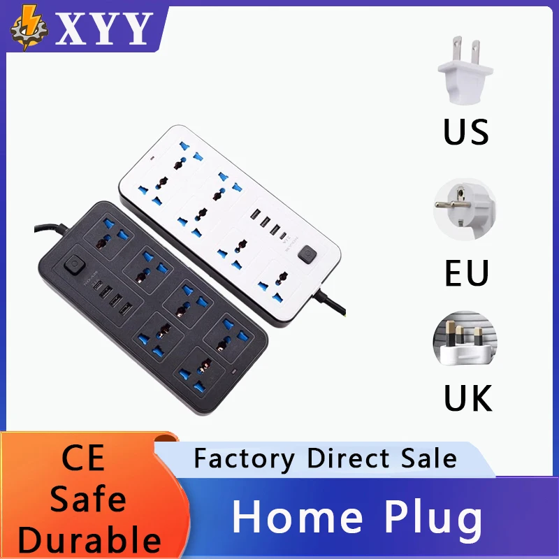 Electrical Socket Universal Plug EU US UK Outlet Power Strip 1.8m Extension Cord Type C USB Port Charge AC Multi Tap