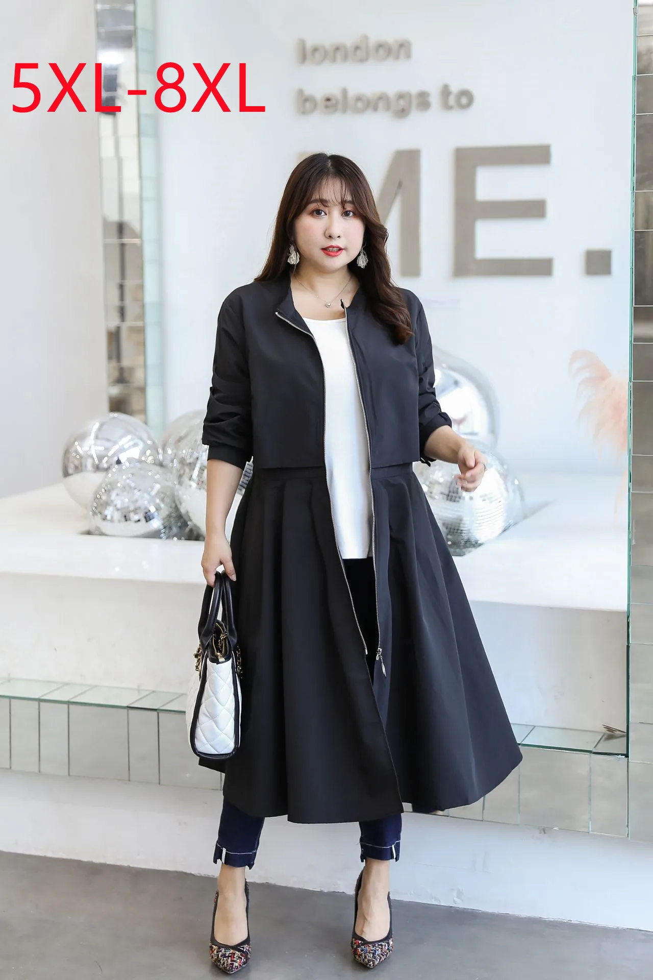 New 2022 Ladies Spring Autumn Plus Size Tops For Women Large Size Long Sleeve O-neck black Overcoat Coat 5XL 6XL 7XL 8XL