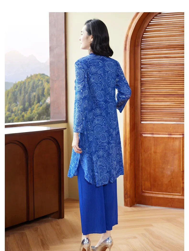 Новый плиссированный костюм Miyake в китайском стиле для женщин новинка 2024 Ранняя