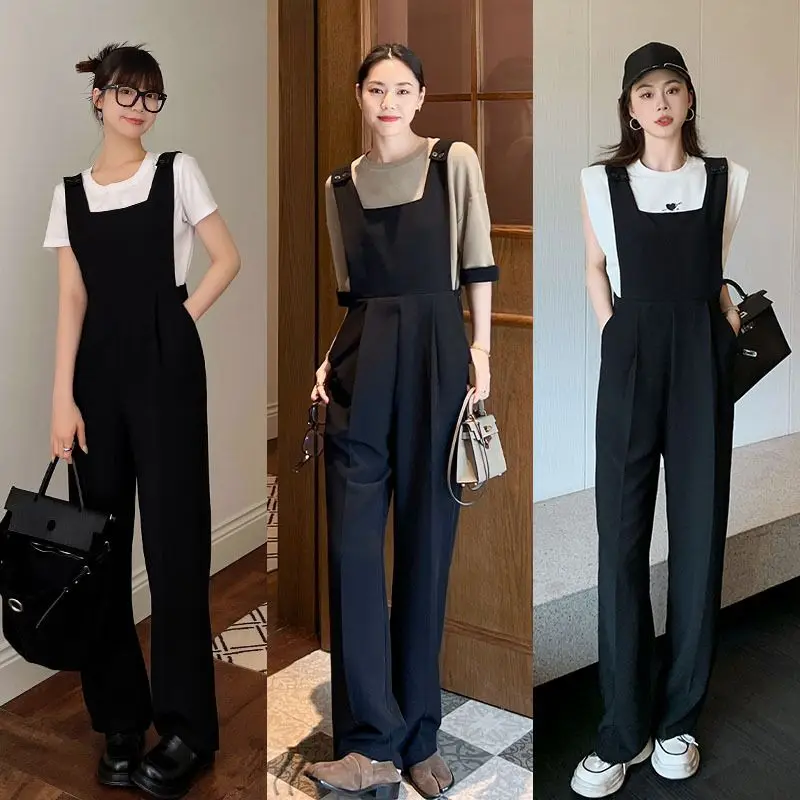 Spring Women Overalls Solid Full-length Wide Leg Jumpsuit 2023 Korean Streetwear Fashion Summer Women Thin Jumpsuit T546