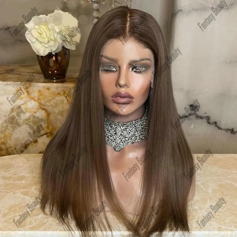 Натуральные волосы коричневые шелковистые прямые парики на полной сетке 100%