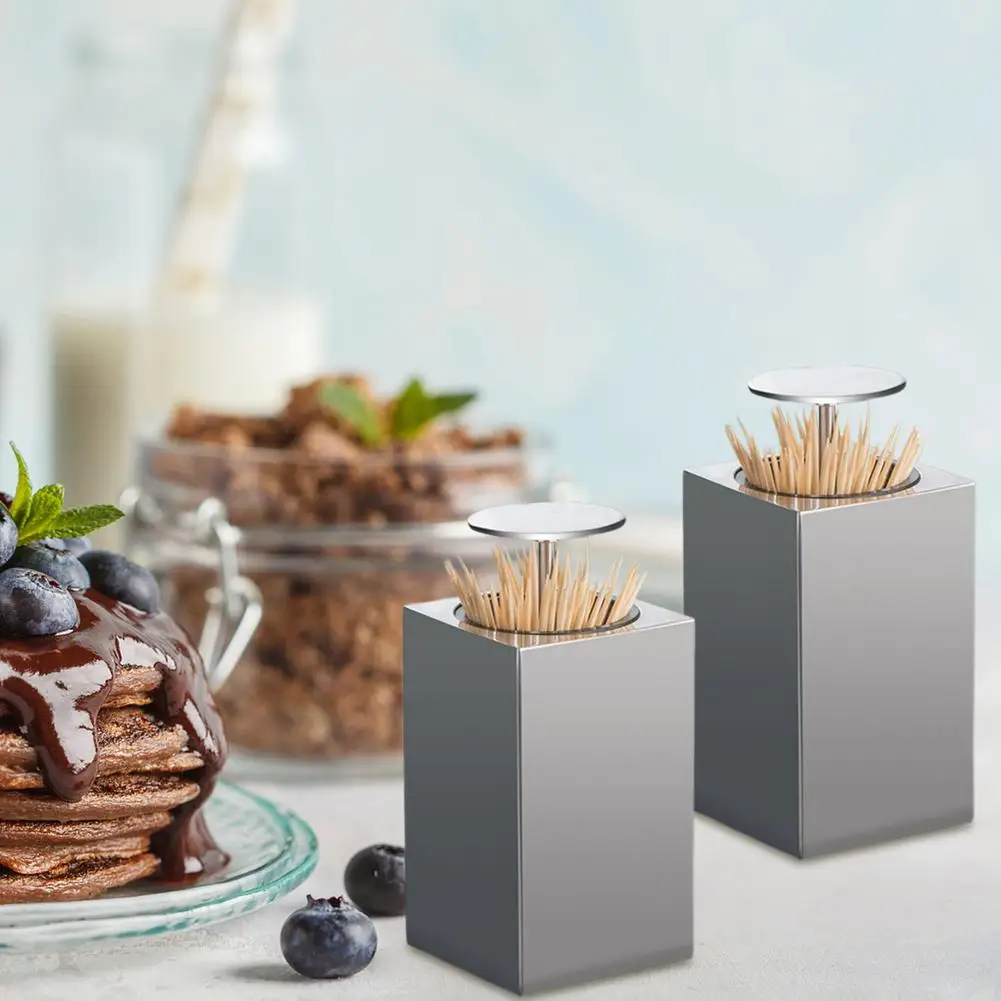 

Автоматический держатель для зубочисток из нержавеющей стали, удобный диспенсер для открывания, модный квадратный держатель, Прямая поста...