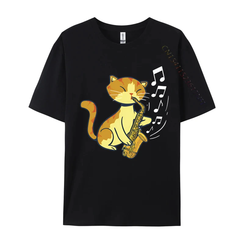 Футболки с изображением милого кота играющего на саксофоне футболки для