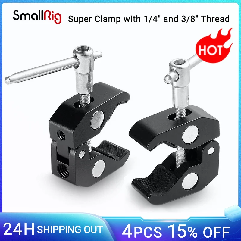 SmallRig Super Clamp with 1/4 and 3/8 Thread 2pcs Pack For 15mm-44mm Rods Cameras Lights Umbrellas Hhooks Shelves Camera Clamp