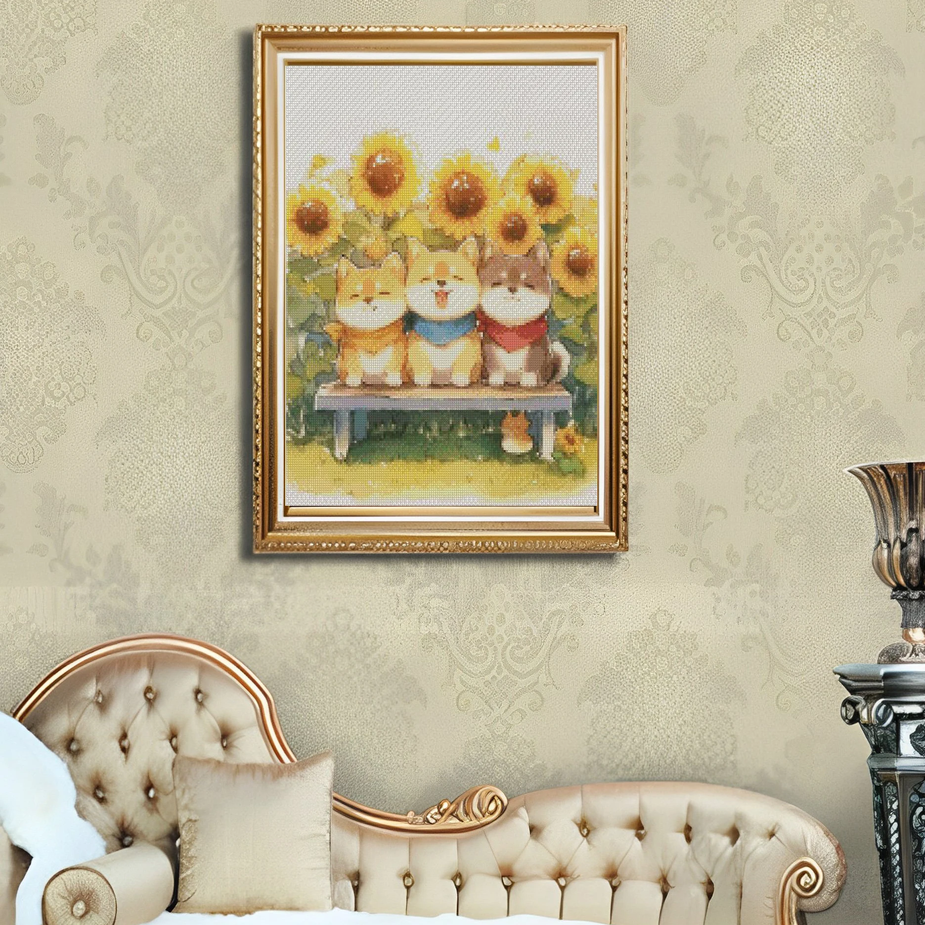 Вышивка крестиком вышивка подсолнухом собакой цветком ниткой набор для