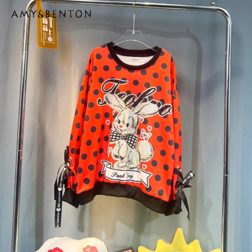 

2023 Autumn New Patchwork Loose Pullover Cartoon Sweatshirts Women's Mid-Length Printed Boyfriend Style Top Kawaii Clothes Hoody