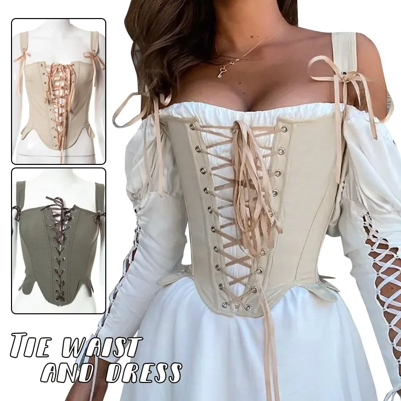 

Vintage Corset Tops Women Medieval Sexy Lace Up Bustier Bandage Sleeveless Tank Tops Fairy Princess Cosplay Costume